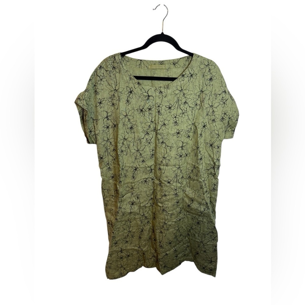 Cut Loose Olive Green Floral Linen Tunic Dress